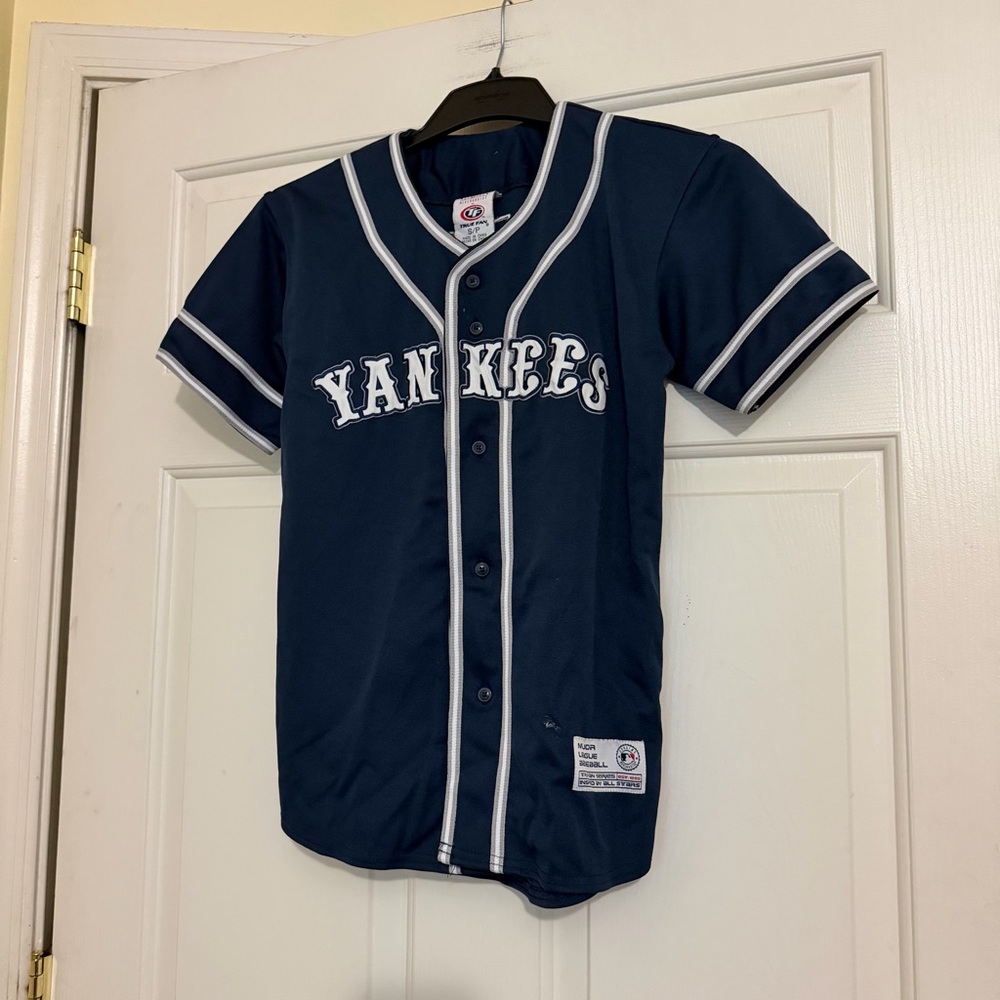 Vintage MLB New York Yankees Navy Kids Baseball Jersey Derek Jeter #2 Size Small